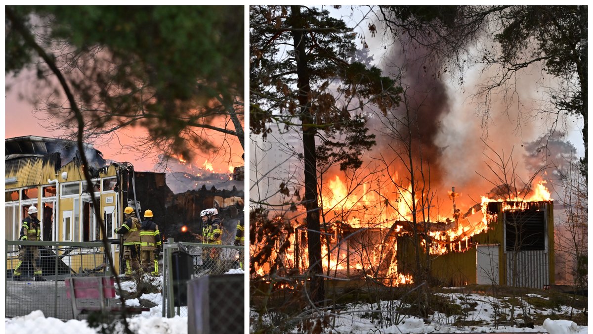 En skola brinner i Tyresö.